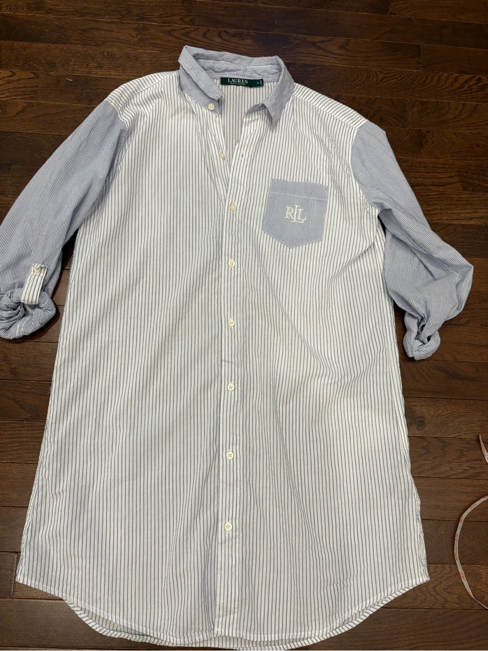 Lauren Ralph Lauren Sleep Shirt Blue White Striped Logo Nightshirt Small Preppy